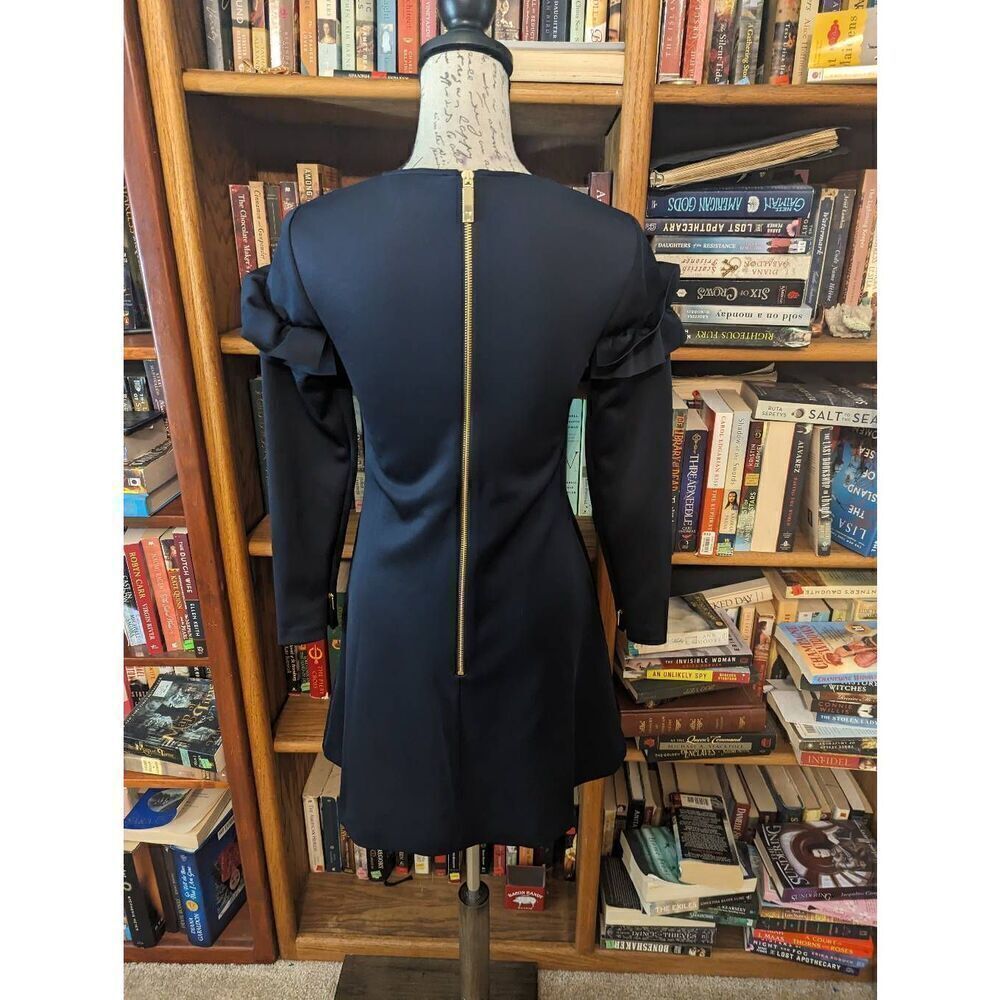Ted Baker London Women’s 0 Navy Blue Ruffle Bodice Tunic Dress Elegant - Picture 2 of 5